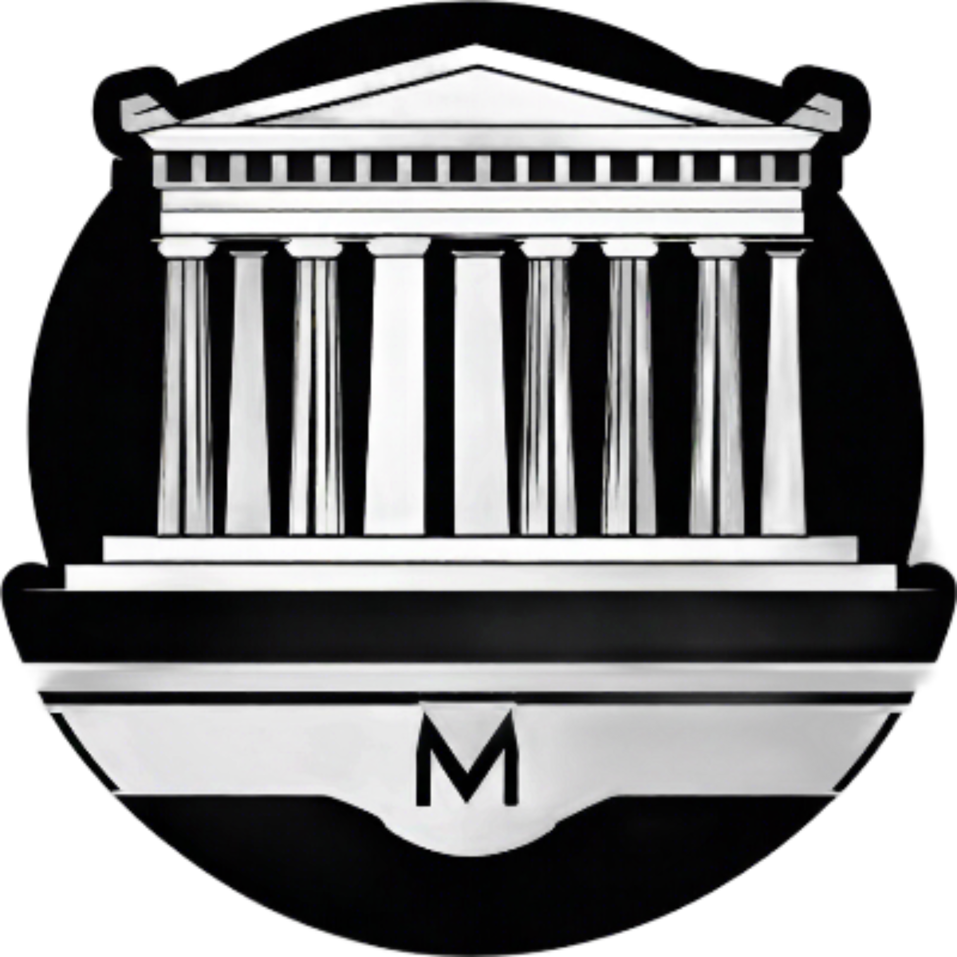 Mysticaria website logo. it is infulenced by greek parthenon temple.